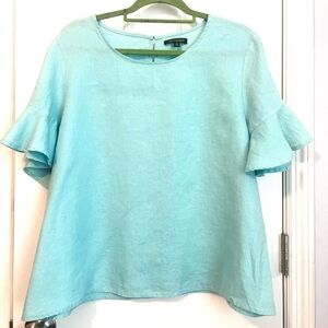 For Cynthia Light Aqua Ruffle Sleeve Blouse